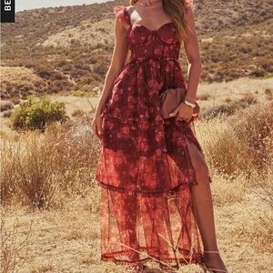 Vici Burgundy Floral Maxi Dress
